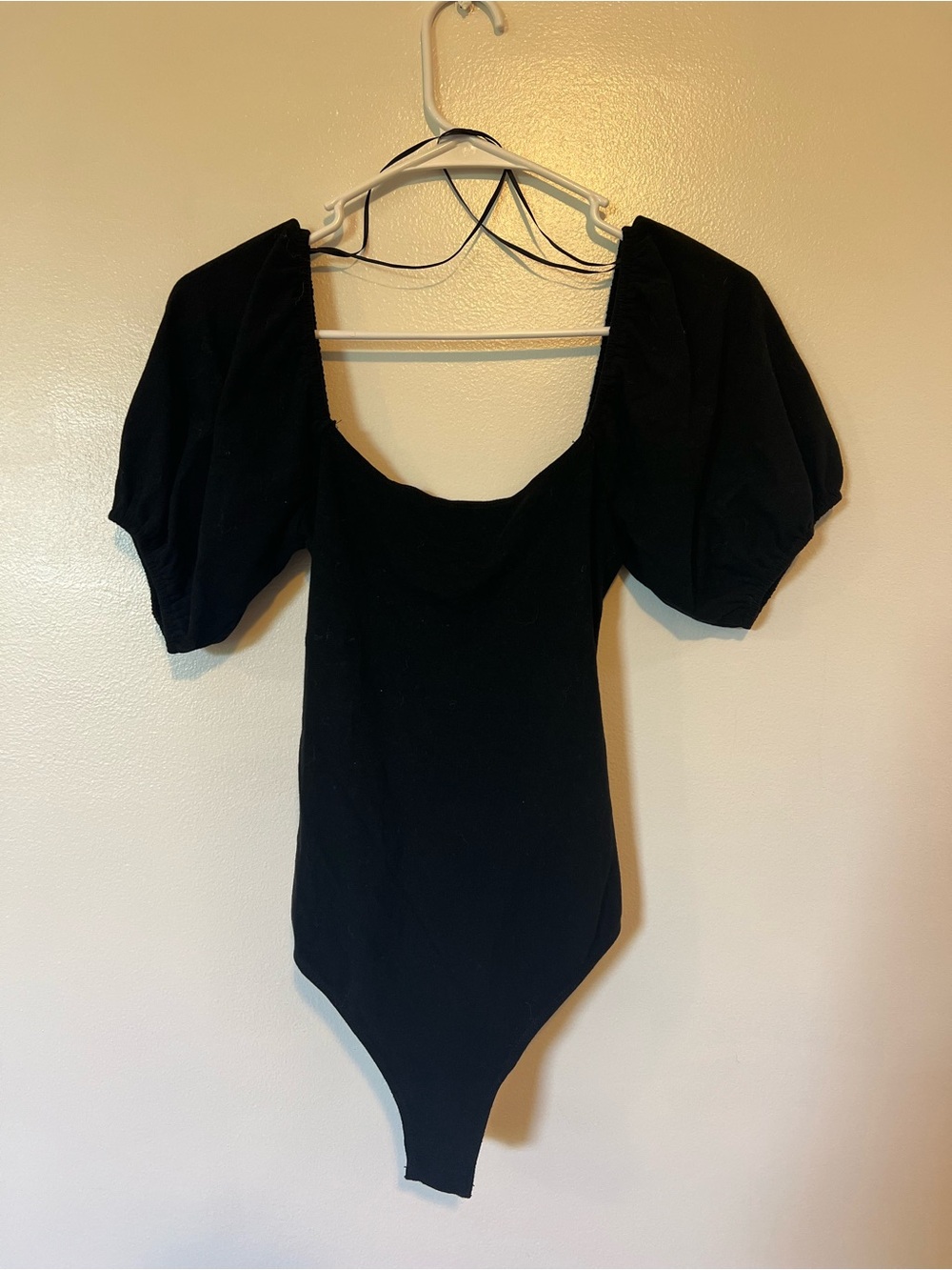 Black Puff-Sleeve Square Neck Bodysuit